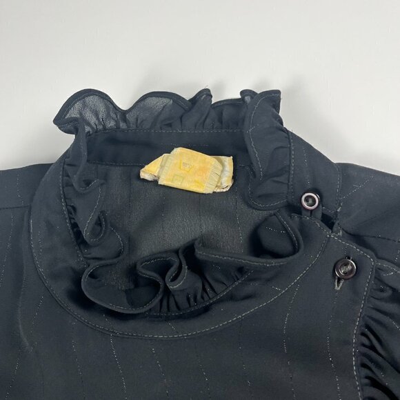 Vintage Elite 70’s blouse long sleeves button shirt shear ruffle black size 16 - Picture 7 of 9